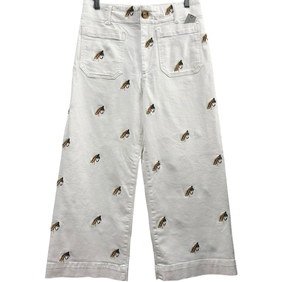 NWT Anthropologie Maeve The Colette Embroidered Fishing Crop Wide Leg Pants 30 P - Picture 5 of 11